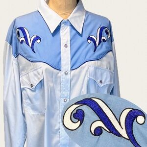 VINTAGE 80s western cowboy rodeo show shirt embroidered snap button‎ Ely Diamond